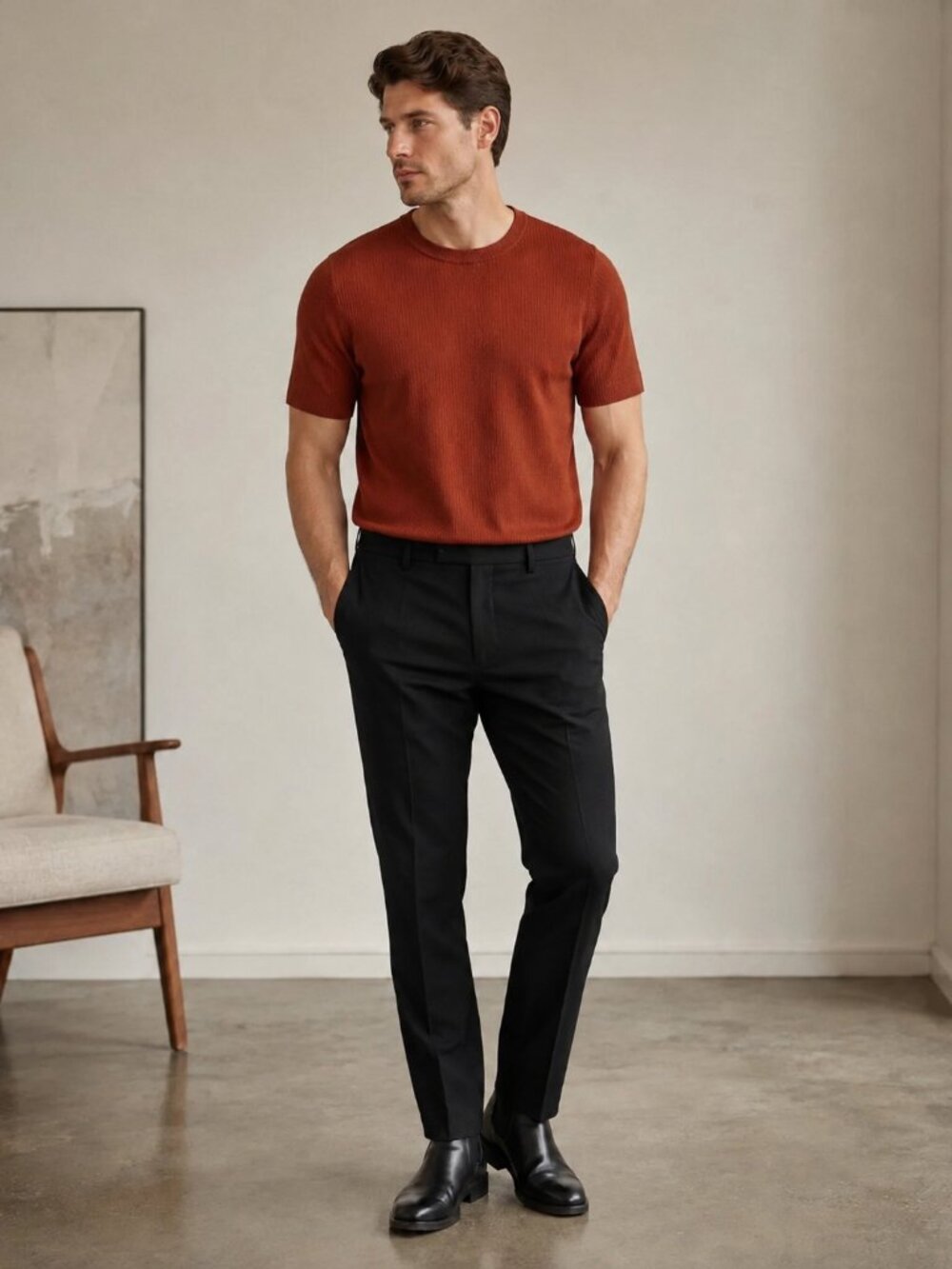 TRUST Men’s Rust Orange Ribbed Short Sleeve Crewneck Shirt NWT